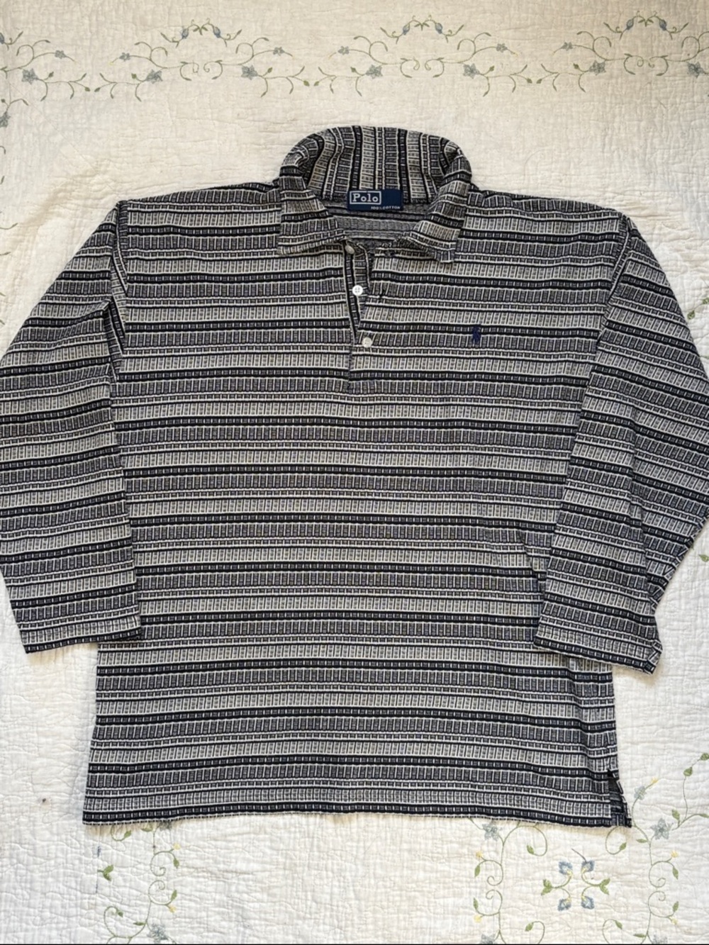 Vintage Polo Ralph Lauren Striped Polo Shirt Black Grey Cotton